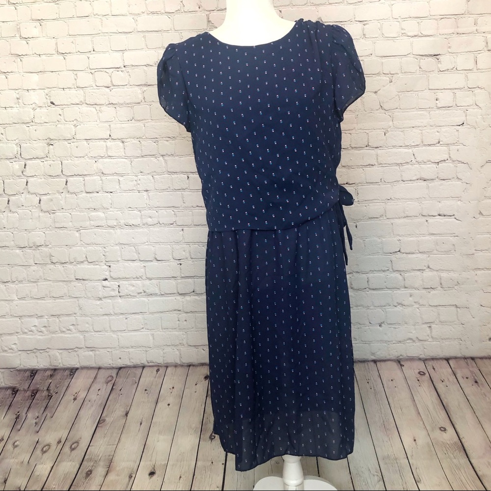 VINTAGE navy blue short sleeve dress - Picture 1 of 7
